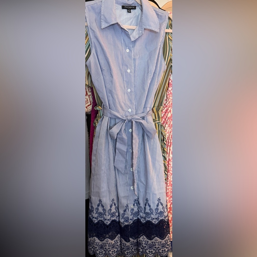 Sharagano Blue and White Striped Dress